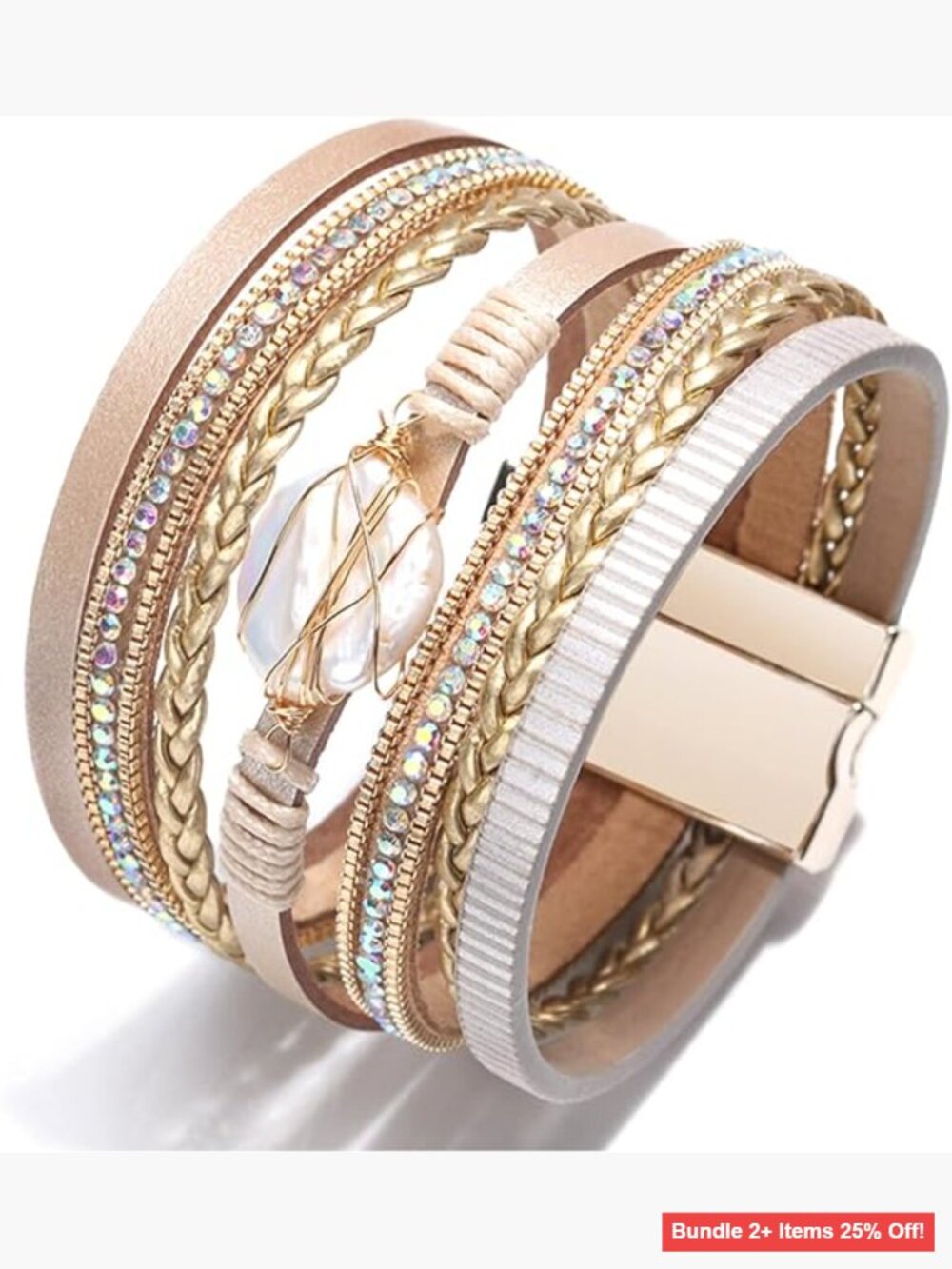 Multi-Layer Leather Wrap Bracelet Stackable Cuff Handmade Jewelry